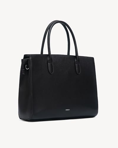 Image of NEWBELLA Women's Vegan Leather Tote Bag with Multiple Pockets and Push-Lock Closure, Black