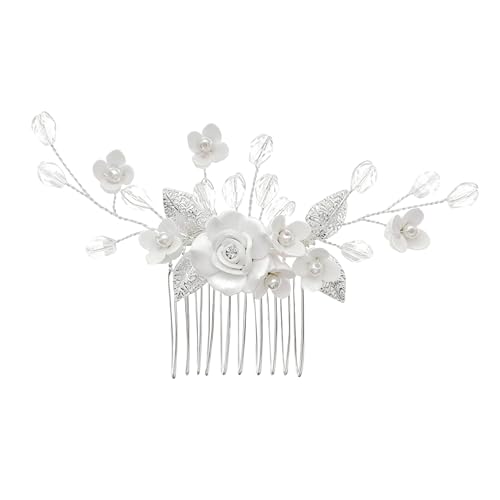 Accessoires Cheveux Mariage, Accessoires pour cheveux de demoiselle d'honneur Blanc, ÉLéGant Peigne à cheveux de mariage avec fleurs Perle Strass Pour...