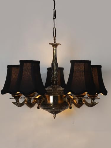 Image of Devansh 05 Lights Black Vintage Cotton Shade with Antique Golden Chandelier -M