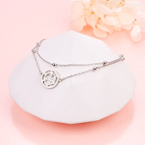 Image of Ladytree S925 Sterling Silver Boho Beach Double Layer Anklets Bracelet for Women Adjustable 9 to 11 inches