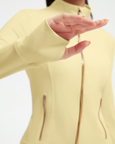 Image of SUUKSESS Women Golden Full Zip Up Workout Cropped Jackets Lightweight Athletic Yoga Tops
