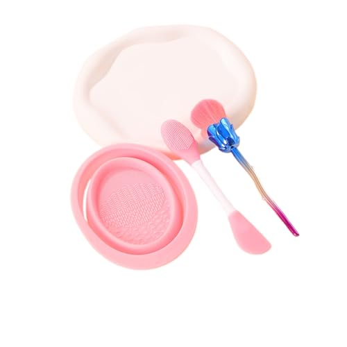 Foldable Silicone Makeup Brush Cleaner Bowl, Face Scrubber, Silicone Face Mask Applicator & Makeup Brush, Beauty Tools Sets (Pink)