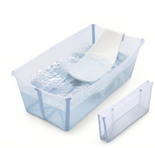 Image of Stokke Flexi Bath Bundle, Ocean Blue - Foldable Baby Bathtub + Newborn Support - Durable & Easy to Store - Convenient to Use at Home or Traveling - Best for Newborns & Babies Up to 48 Months