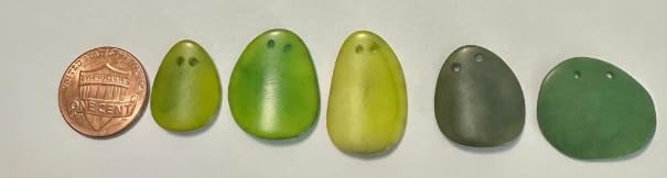 Tagua Beads. Mini Slices in Nail Shape. Green Slices, Beads, Chips in Mix of Green Colors. Top Drilled 2 Holes. 30 Pieces. Natural Jewelry