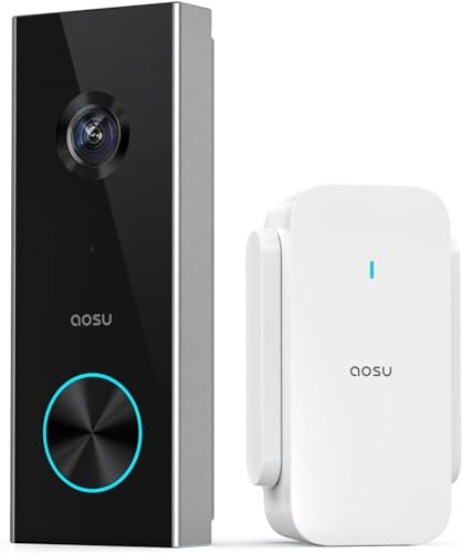 aosu Video Doorbell Wireless, 2K HD Doorbell Camera Wireless,Battery-Powered Doorbell Camera,2.4GHz Wi-Fi,Human Detection,180-Day Battery Life,Video Calling,Voice Changer,Work with Alexa
