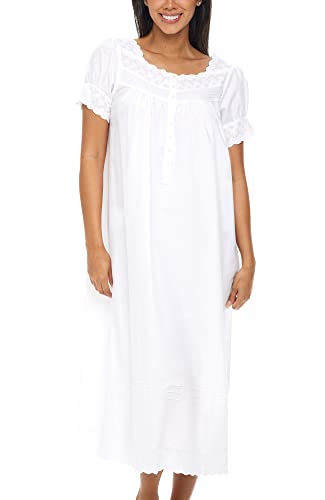 Alexander Del Rossa White Cotton Nightgowns for Women, Summer Nightgowns for Women Soft Cotton