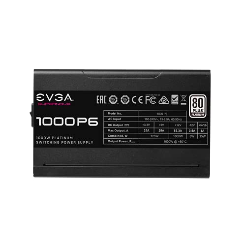 Image of EVGA Supernova 1000 P6, 80 Plus Platinum 1000W, Fully Modular, Eco Mode with FDB Fan, 10 Year Warranty, Includes Power ON Self Tester, Compact 140mm Size, Power Supply 220-P6-1000-X1