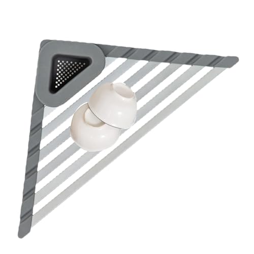 Escurridor de esquina para fregadero de cocina - Soporte triangular versátil de aluminio y silicona, organizador de bandeja de cesta poco espacio, escurridor enrollable, accesorio de gestión de los
