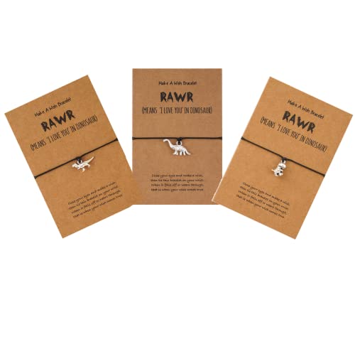 Pingyongchang 3Pcs Friendship Dinosaur Bracelet Set with Message Card Make a Wish Adjustable Bracelet Tyrannosaurus Handmade Bracelet Simple Women Jewelry Gifts2