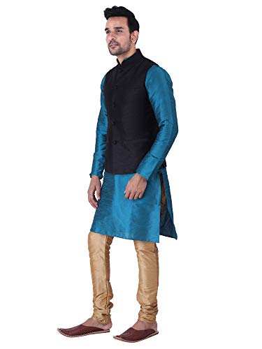 Image of Sadree Silk Men's Kurta Pajama Waistcoat or Nehru Jacket Set