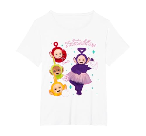 Teletubbies Tinky Winky & Group Sparkle 90's Icon T-Shirt, Women's Plus, White, 5X