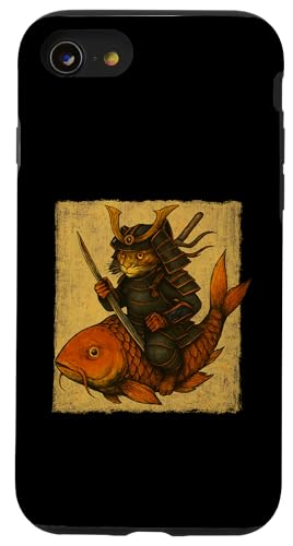 日本の猫乗りの鯉魚 浮世絵 侍 木版画 スマホケース iPhone SE (2020) / 7 / 8 用
