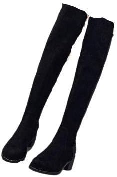 Amazon リーフラワー ブーツ レディースブーツ ニーハイブーツ スエードニーハイブーツ ストレッチニーハイブーツ オーバーザニー ドッキング ローヒール 冬ブーツ カジュアル 可愛い ブラック 美脚 体型カバー 2タイプ Leaflower リーフラワー ブーツ ブーティ