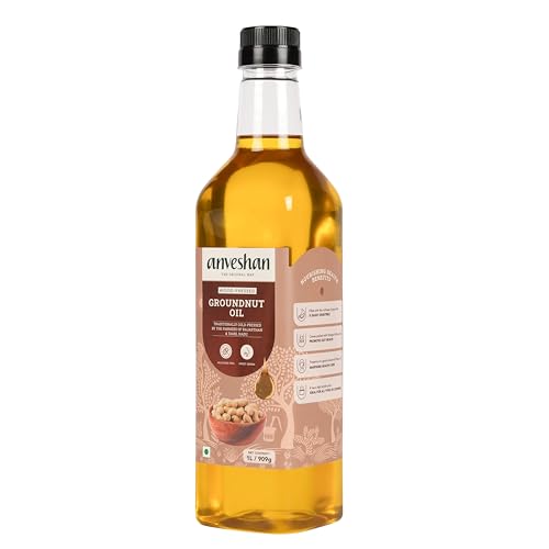 Anveshan Empowering farmers with technology Wood Pressed Groundnut Peanuts Oil 1 Litre | Plastic Bottle | Kolhu/Kacchi Ghani/Chekku | Peanut Oil | Natural | Chemical-Free | Cold Pressed Groundnut Oil