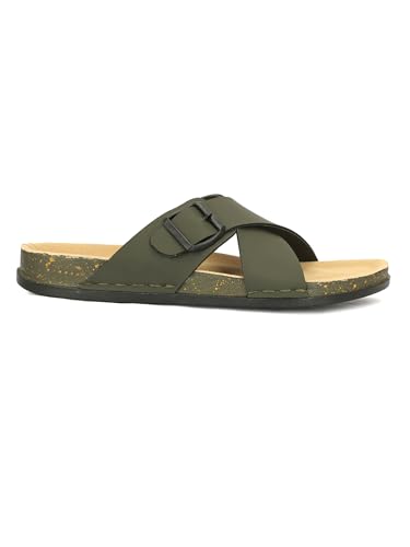 Image of Men Cross Strap Buckle Slippers | Casual Sandals for Men | Comfortable Footwear | Stylish Slip-On Sandals | Anti-Slip Rubber Sole