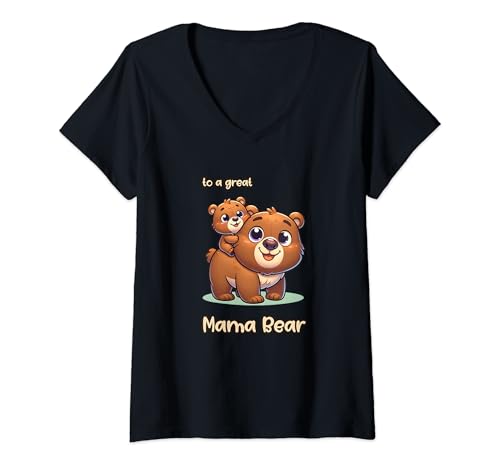 Womens funny cute animal hoggy mothers day bear mama V-Neck T-Shirt