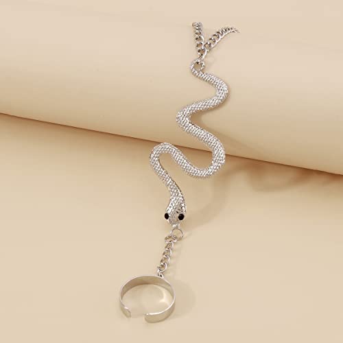 Jumwrit Hand Chain Bracelet Boho Snake Finger Ring Bracelet Slave Chain Hand Harness Bracelet Dainty Bracelet With Open Band Ring For Women Girls(Silver) #TOP4