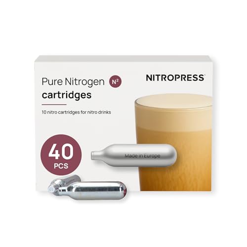 NitroPress Pure N₂ Nitrogen Cartridges - (NOT FOR WHIPPED CREAM) 10, 20, 30, 40, 360 Food-Grade Nitrogen Chargers for Nitro Cold Brew Coffee, Cocktails, Tea, Matcha | Use with Original NitroPress