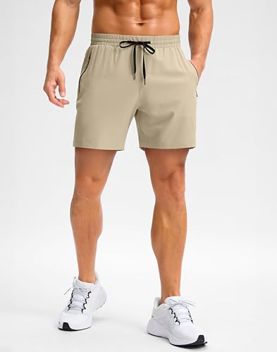 Image of Pudolla Men's Running Gym Shorts with Zipper Pockets 5 inch /7 inch / Lightweight Quick Dry Running Workout Athletic Short
