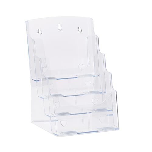 Relaxdays Prospekthalter A4 / DIN Lang, 4 Etagen, Acryl, Flyer Aufsteller Tisch & Wand, HBT: 35x24,5x24cm, transparent, 1 Stück, 10027299