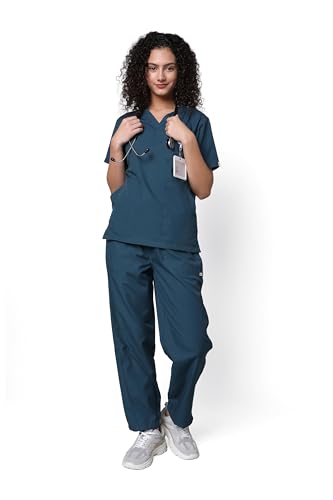 Image of KNYA Classic Women's 5-Pocket New Gen Scrubsuit | V Neck | Customized Name Embroidery | Flexibile & Comfortable Top & Bottom | Easily Accessible Pockets | Uniform for Doctors