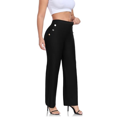 Women High Waist Stretch Straight Leg Casual Pants – Comfortable Wide Work Pants with Side Pockets4