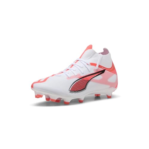 PUMA Women's Ultra 5 Match + Firm, Artificial Ground Soccer Cleats, White-Black-Glowing Red, 7.5