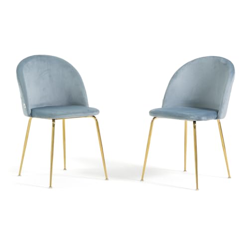 SIEDITI FUORI E DENTRO Set di 2 sedie poltroncine Sara imbottite in velluto o teddy per cucina o sala da pranzo con gambe in metallo (Gambe Oro, Velluto Carta da Zucchero)