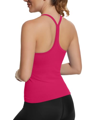 Image of MathCat Seamless Workout Tank Tops with Built in Bra | Soft Ribbed Fabric, Y Back Camisole, Removable Pads, Stretchy, Light Support for Yoga Hiking Tennis and Daily Wear