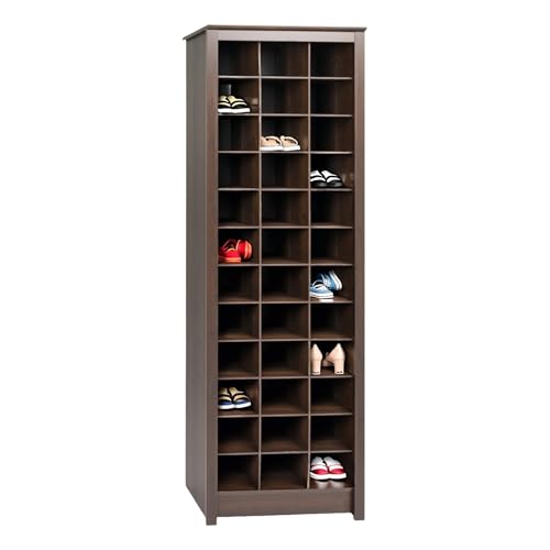 Prepac Elegant Brown Shoe Storage Cabinet, Space-Saving Solution with Cubbies for 36 Pairs, 13