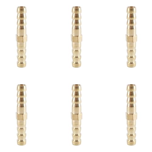 Durlo Connettore per tubo flessibile in ottone, 6 mm (1/4 di pollice), confezione da 6, dritto, con , ugello per tubo flessibile, raccordo filettato