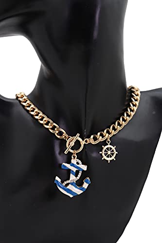 Trendyfashionjewelry LADIES FASHION JEWELRY Women Fashion Gold Metal Chains Necklace Nautical Anchor Charm Pirate Helm Ship Jewelry Pendant thumb #1