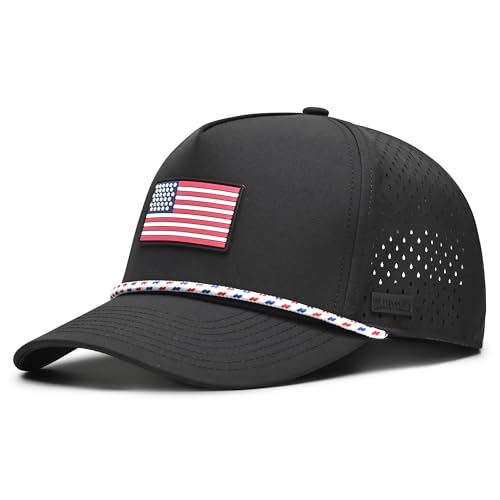 Curves & Clubs American Flag Golf Hat – Black Performance Rope Cap – Patriotic USA Golf Hat – Adjustable, Breathable (US, Numeric, 0, Black USA Flag)