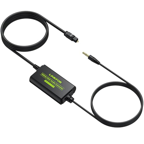 LiNKFOR DA Wandler 192kHz DAC Konverter Digital-zu-Analog Audio Wandler, Optischer Toslink zu 3,5mm Audio Adapter Mit 1M Optischem Kabel für HDTV, Spielkonsolen und Kopfhörer