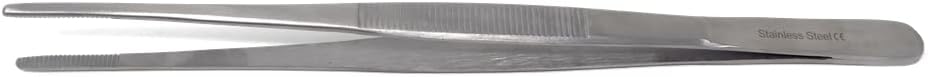 Straight Thumb Tweezers Stainless Steel 12" with Non-Marring Blunt Serrated Tips & Ridged Handle For Hobby Craft Tools for Jewelry-Making, Soldering, Electronics Repair, Scrapbooking DIY Projects