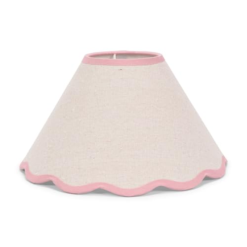 ValueLights | Small Natural Linen Tapered Light Shade with Pink Scallop Trim for Table Lamp | Lamp Shades, Home Décor & Improvement Essential | 275mm Shade Width