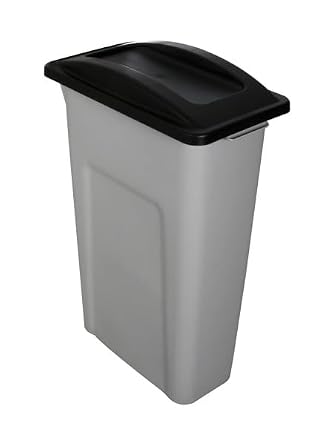 Waste Wise Recycled HDPE Waste or Recycling Bin for Commercial Spaces with Swinging Lid - Black/Grey, 23 Gallons