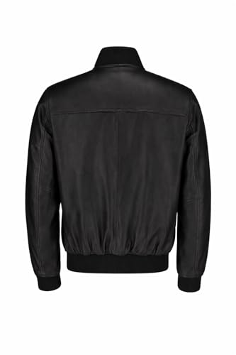 Image of TLC Varsity Bomber Jacket Men | Ribbed Style Sleek Black Leather Bomber Jacket Men