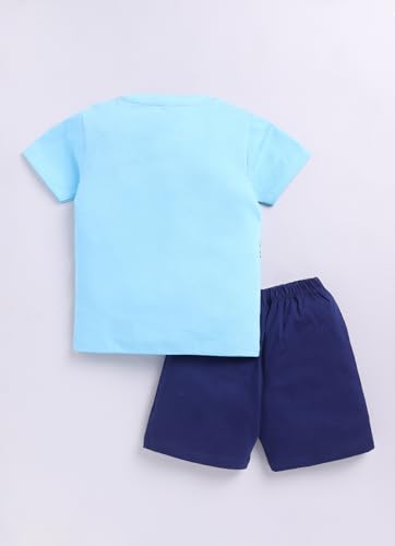 Image of LITTLE NINJA Cotton Half Sleeves Baby Animals Printed Coordinating Tee & Shorts Set - Multi Colour