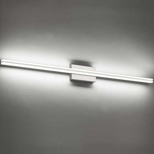 Image of SOLFART Bathroom Vanity Lights Over Mirror 48 Inch Dimmable Brushed Nickel Bathroom Light Fixtures 30W LED Lights S8200-1220mm-NK-D