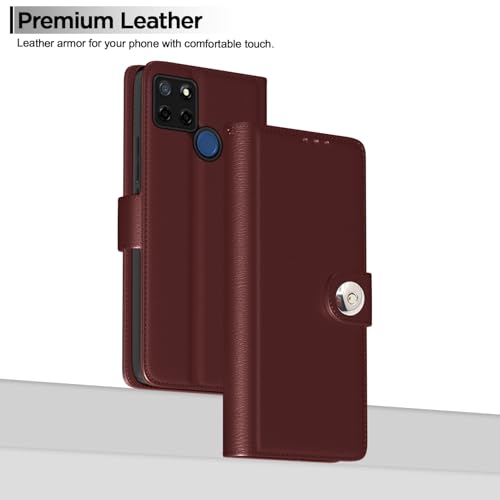 Image of Pikkme Flip Cover Leather Finish | Inside TPU with Card Pockets | Wallet Stand and Shock Proof | Complete Protection Button Flip Case for Realme C12 / Realme Narzo 20 / Narzo 30A / Realme C25 (Brown)