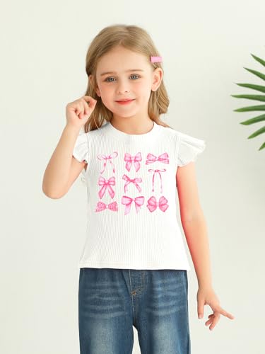 Toddler Girls Ruffle Sleeve T Shirt Knit Ribbed Blouse Cotton Top Plain Solid Kids Casual Clothes 1-6 Years2