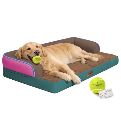 Image of Comfort Expression Washable Orthopedic Dog Bed for Extra Large Sized Dogs | Waterproof Memory Foam Pet Bed 42x30 Inch with Removable Cover with Non-Slip & Bolster