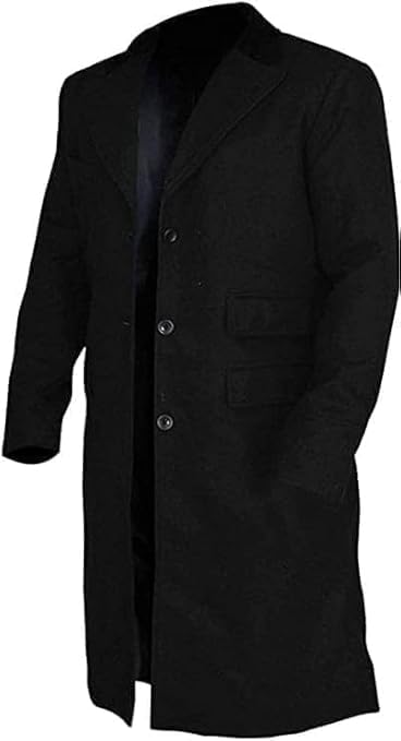 Men's New Black Black Woolen Long Trench Winter Coat Jacket - Black Wool Long Overcoat4
