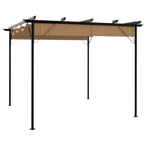 vidaXL Pergola mit Ausziehbarem Dach Pavillon Sonnenschutz Gartenpavillon Überdachung Terrasse Gartenzelt Taupe 3x3m Stahl 180g/m²