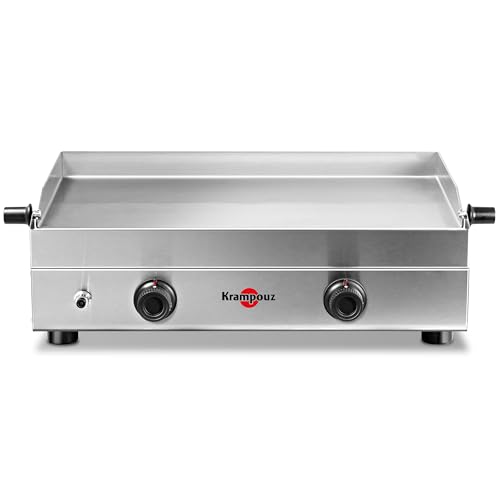 KRAMPOUZ Plancha Gaz SAVEUR - Plaque de Cuisson en Inox 64 x 33 cm - 3400 Watts - 2 Zones de Cuisson - 2 Brûleurs en Acier Inoxydable - Nettoyage Facile -...