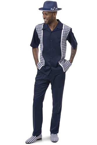 MONTIQUE Men's Walking Suit – Short Sleeve Button-Up Shirt & Relaxed-Fit Cuffed Pants - 2421