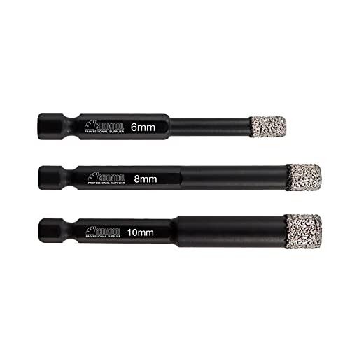 Shdiatool Dry Diamond Drill Bits For Porcelian, Tiles Marble Granite Quick Change Hex Shank Stone Hole Bits (6/8/10Mm) 3Pcs/Set #TOP19