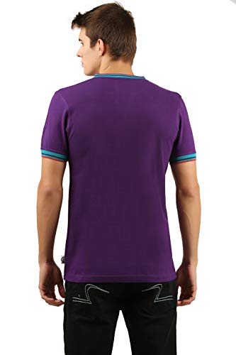 Image of Zebu Men's Half Sleeve Cotton Henley Neck Tshirt with bio wash (Pack of 1). Purple