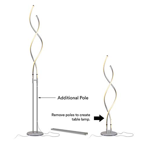 Brightech Embrace Dimmable Led Floor Lamp – Modern Spiral Adjustable Standing Lamp For Living Rooms & Offices – 2-In-1 Tall End Table Lamp For Bedroom Reading - Silver #TOP2